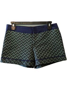 Club Monaco Green & Navy Classy Print Jacquard Retro Shorts Preppy Office Siren